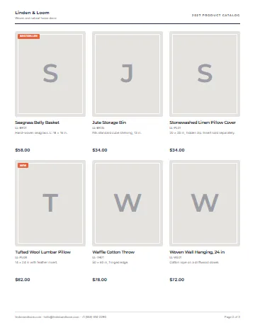 Sample home decor catalog in the Classic Grid layout